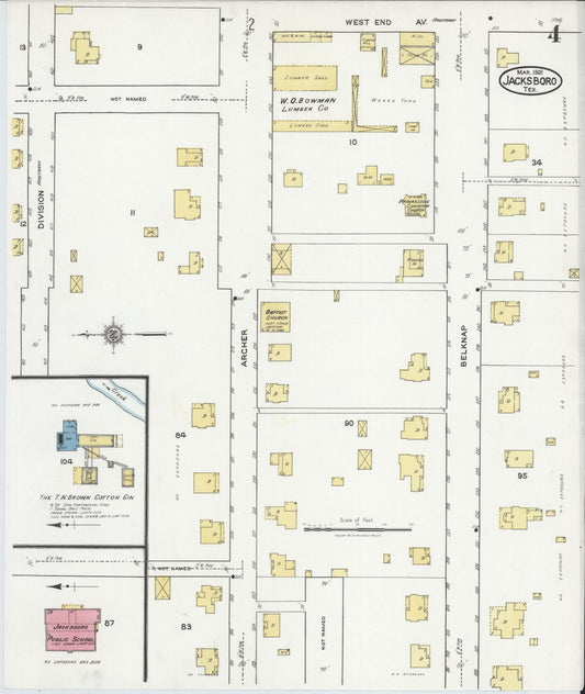 Sanborn Fire Insurance Map from Jacksboro, Jack County, Texas (1921), Sheet #0004 - Historic Sanborn Fire Insurance Map Print, vintage old map wall art, antique decor, genealogy gift, Texas Texas map