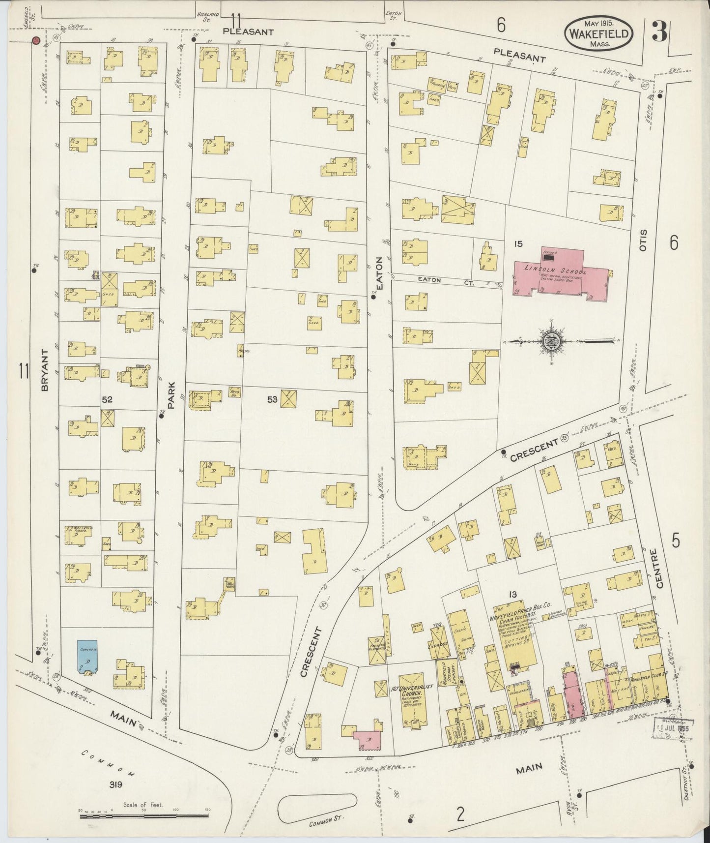 Sanborn Fire Insurance Map from Wakefield, Middlesex County, Massachusetts (1915), Sheet #0003 - Complete Map Set gallery image, historic Sanborn map, vintage wall art, Massachusetts Massachusetts