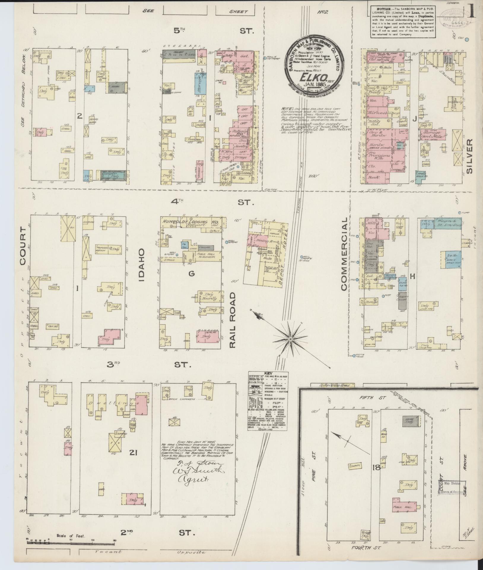 Sanborn Fire Insurance Map from Elko, Elko County, Nevada (1885), Sheet #0001 - Historic Sanborn Fire Insurance Map Print, vintage old map wall art, antique decor, genealogy gift, Nevada Nevada map