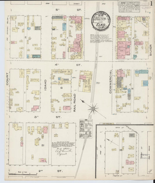 Sanborn Fire Insurance Map from Elko, Elko County, Nevada (1885), Sheet #0001 - Historic Sanborn Fire Insurance Map Print, vintage old map wall art, antique decor, genealogy gift, Nevada Nevada map