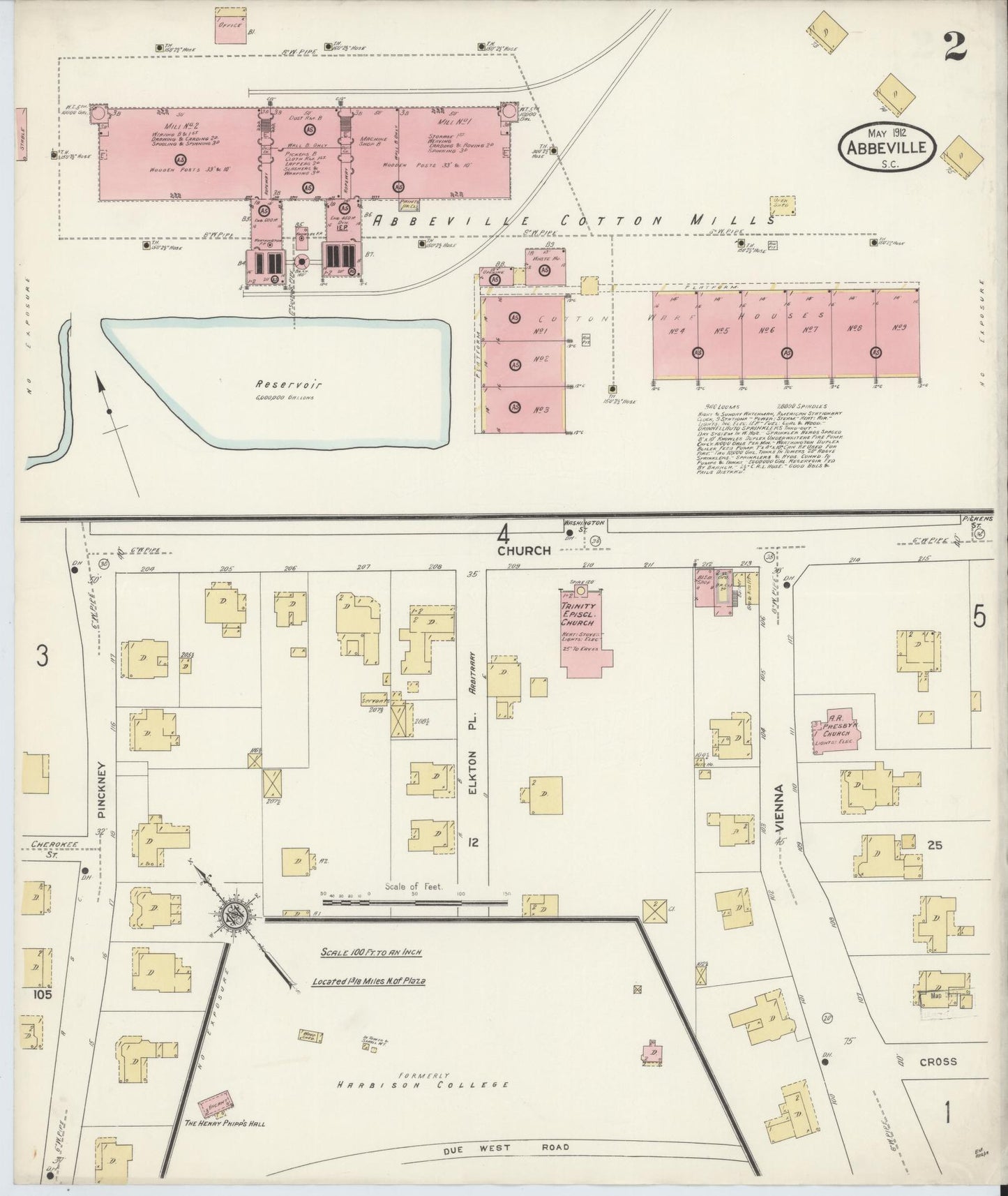 Sanborn Fire Insurance Map from Abbeville, Abbeville County, South Carolina (1912), Sheet #0002 - Complete Map Set gallery image, historic Sanborn map, vintage wall art, South Carolina South Carolina