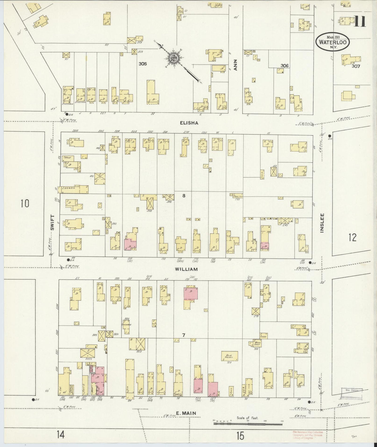 Sanborn Fire Insurance Map from Waterloo, Seneca County, New York (1911), Sheet #0011 - Complete Map Set gallery image, historic Sanborn map, vintage wall art, New York New York