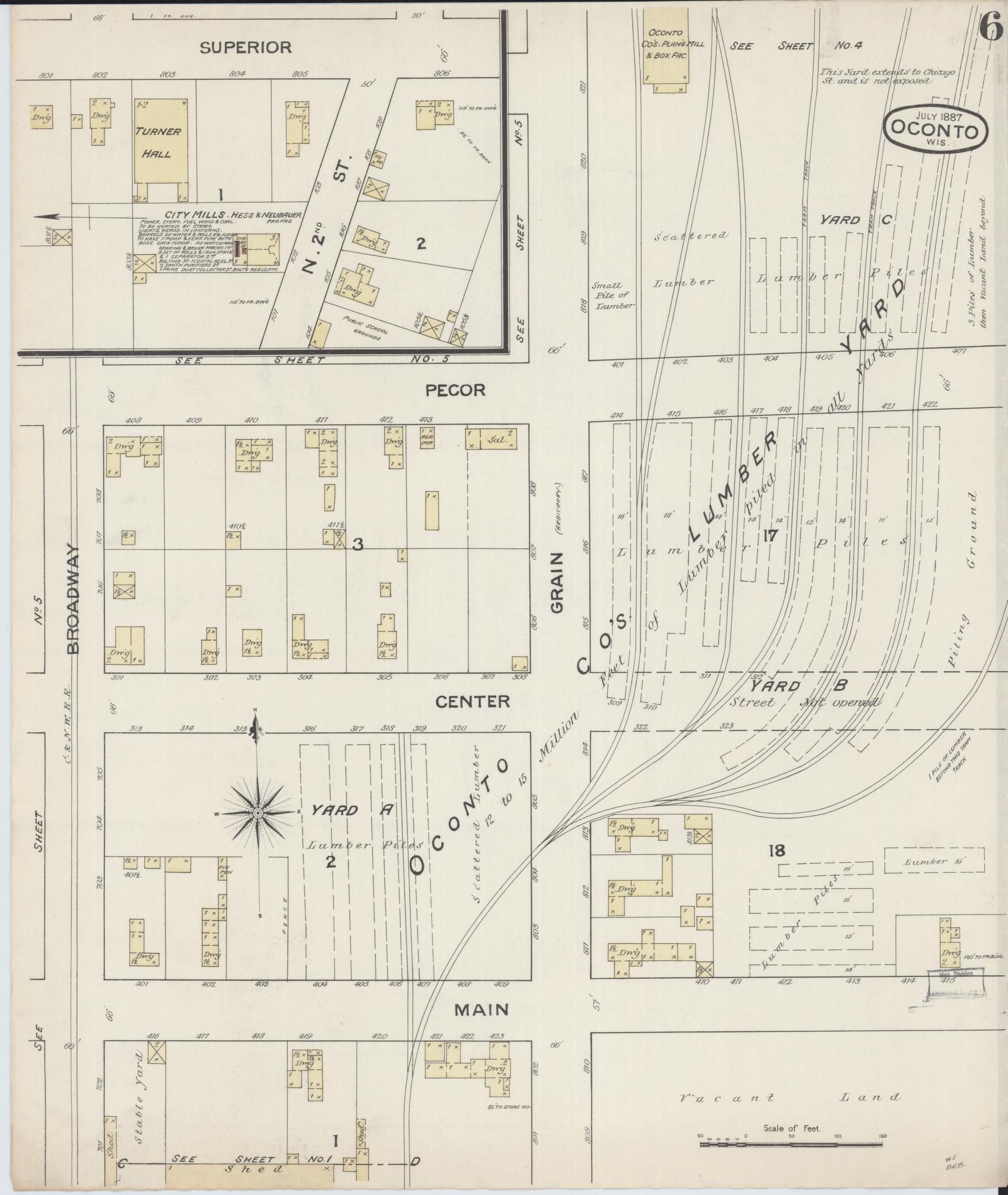 Sanborn Fire Insurance Map from Oconto, Oconto County, Wisconsin (1887), Sheet #0006 - Historic Sanborn Fire Insurance Map Print, vintage old map wall art, antique decor, genealogy gift, Wisconsin Wisconsin map
