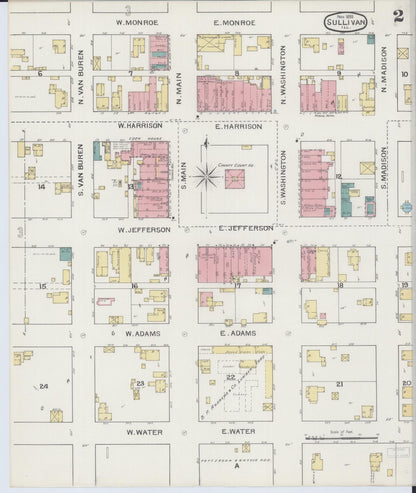 Sanborn Fire Insurance Map from Sullivan, Moultrie County, Illinois (1893), Sheet #0002 - Historic Sanborn Fire Insurance Map Print, vintage old map wall art, antique decor, genealogy gift, Illinois Illinois map