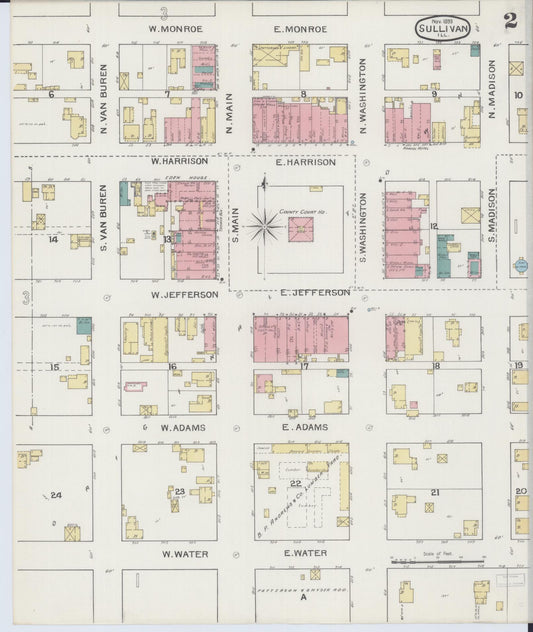 Sanborn Fire Insurance Map from Sullivan, Moultrie County, Illinois (1893), Sheet #0002 - Historic Sanborn Fire Insurance Map Print, vintage old map wall art, antique decor, genealogy gift, Illinois Illinois map