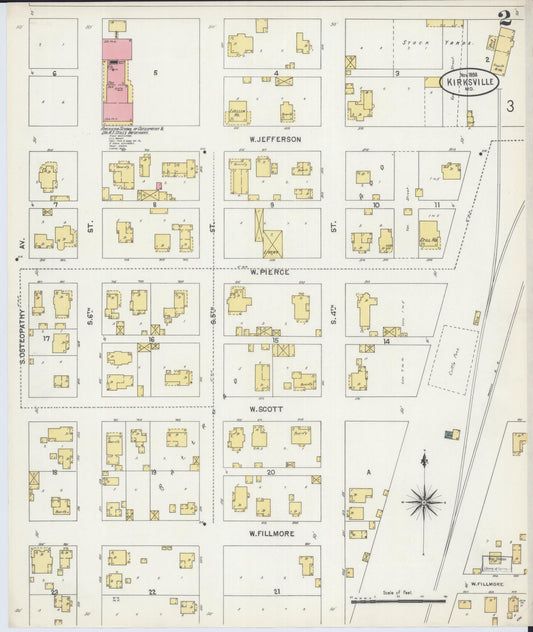 Sanborn Fire Insurance Map from Kirksville, Adair County, Missouri (1898), Sheet #0002 - Historic Sanborn Fire Insurance Map Print, vintage old map wall art, antique decor, genealogy gift, Missouri Missouri map