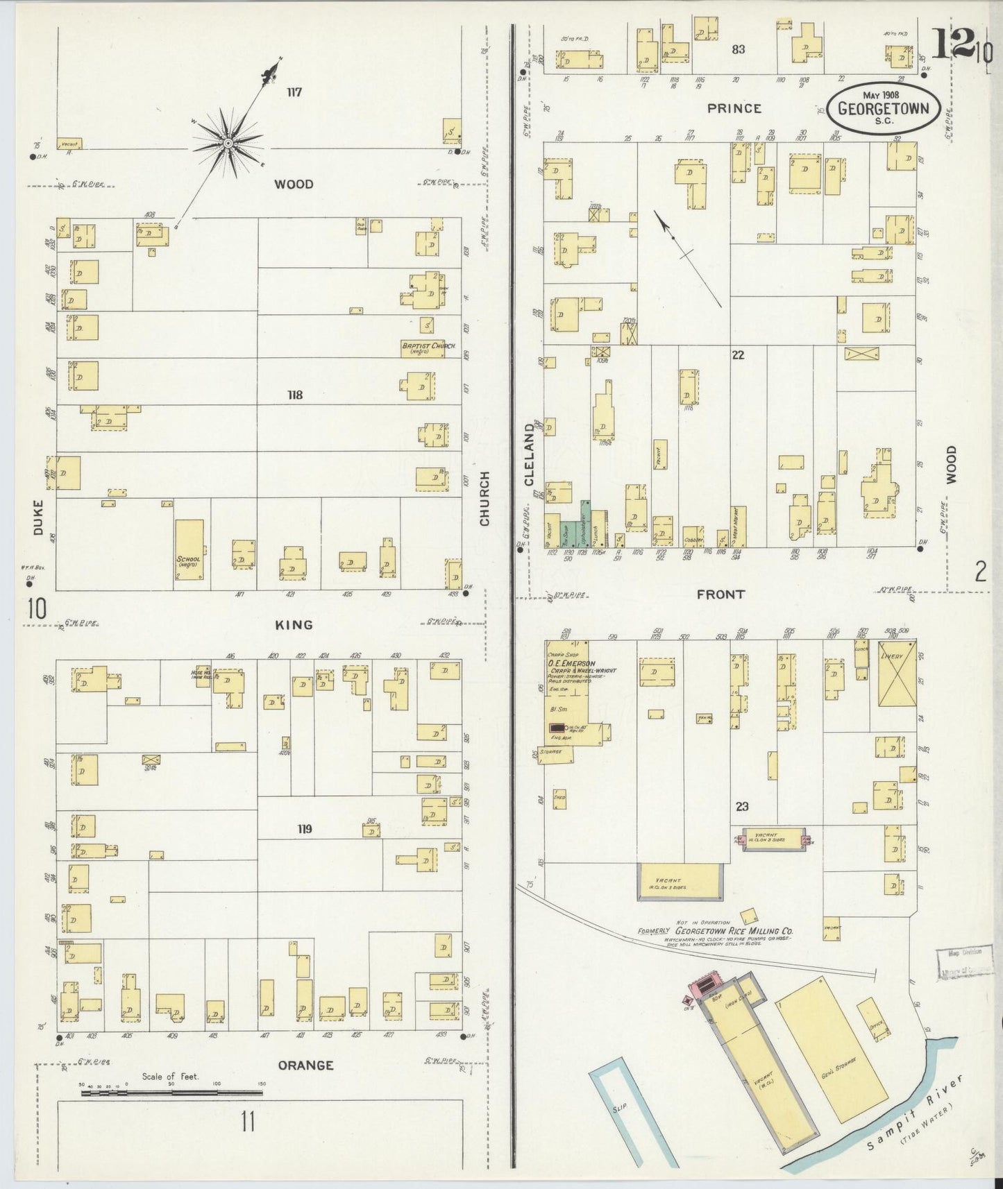 Sanborn Fire Insurance Map from Georgetown, Georgetown County, South Carolina (1908), Sheet #0012 - Complete Map Set gallery image, historic Sanborn map, vintage wall art, South Carolina South Carolina