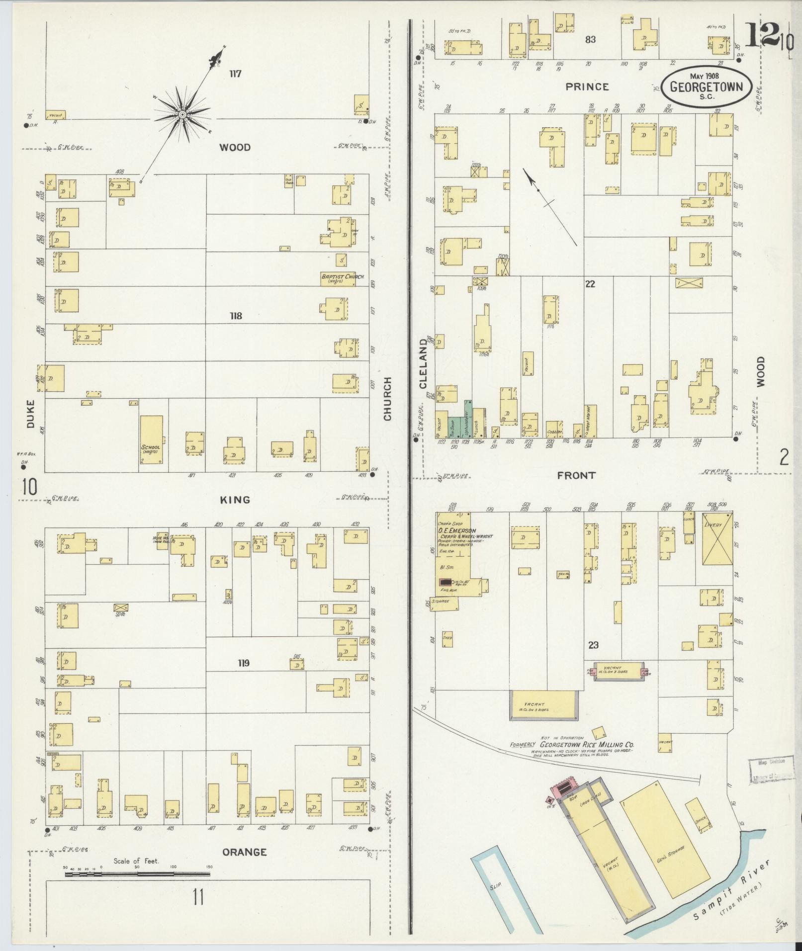 Sanborn Fire Insurance Map from Georgetown, Georgetown County, South Carolina (1908), Sheet #0012 - Complete Map Set gallery image, historic Sanborn map, vintage wall art, South Carolina South Carolina