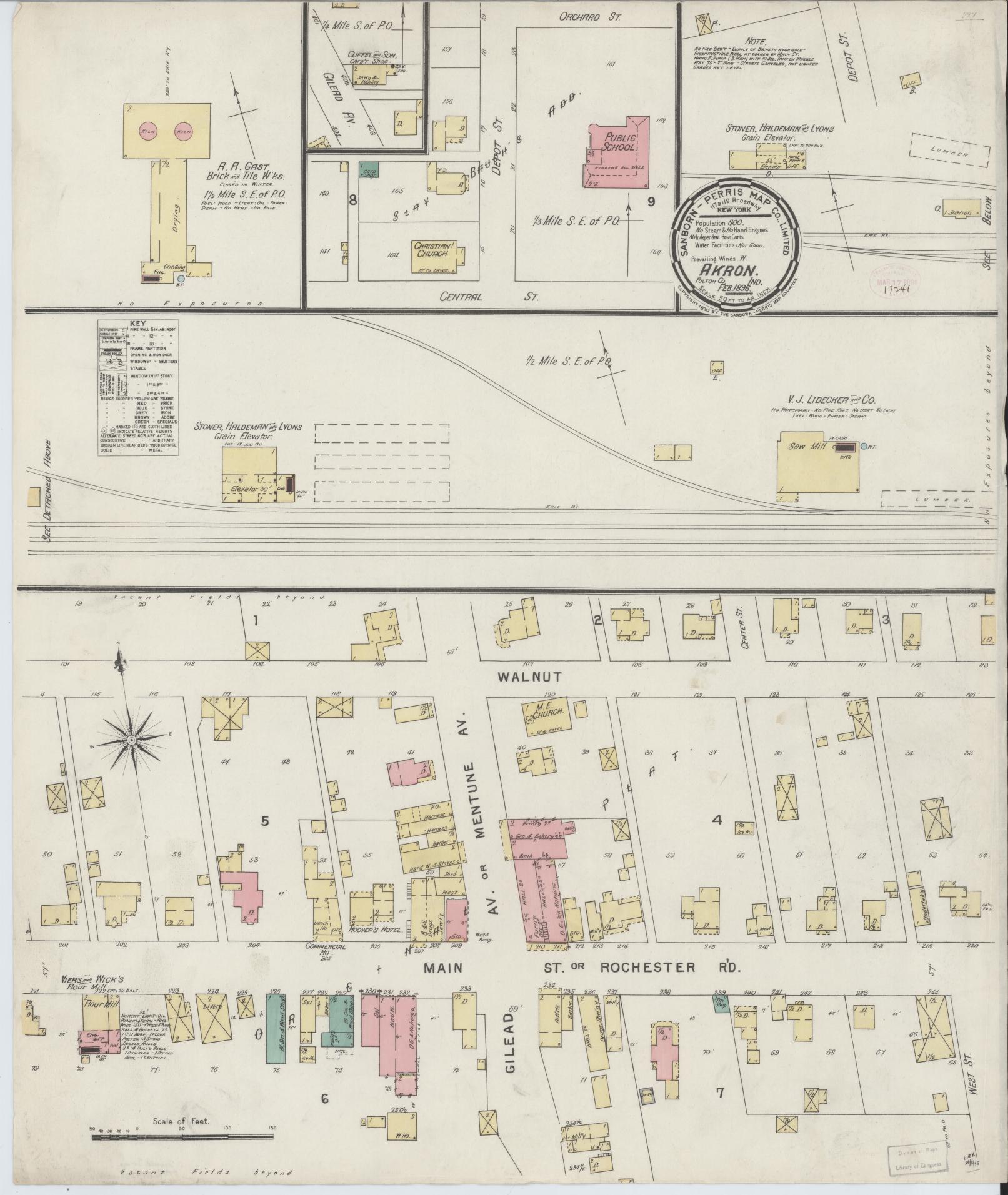 Sanborn Fire Insurance Map from Akron, Fulton County, Indiana (1896), Sheet #0001 - Historic Sanborn Fire Insurance Map Print, vintage old map wall art, antique decor, genealogy gift, Indiana Indiana map