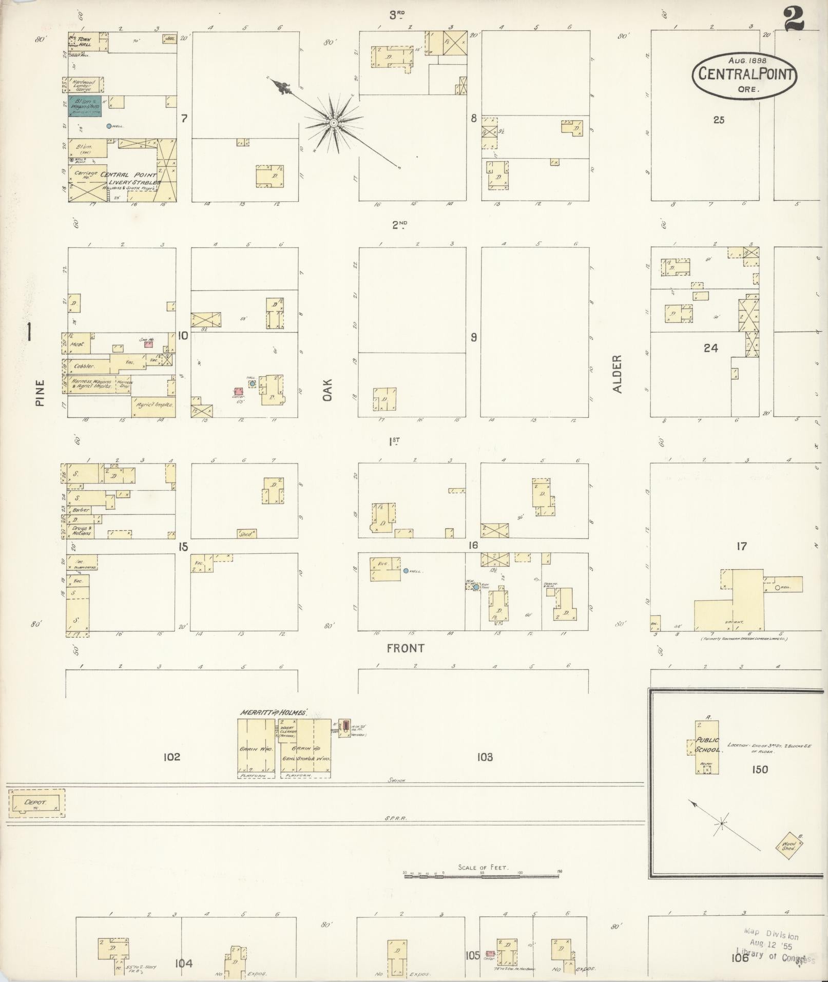Sanborn Fire Insurance Map from Central Point, Jackson County, Oregon (1898), Sheet #0002 - Historic Sanborn Fire Insurance Map Print, vintage old map wall art, antique decor, genealogy gift, Oregon Oregon map