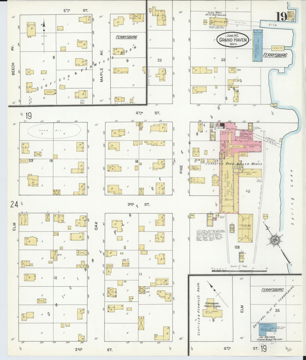 Sanborn Fire Insurance Map from Grand Haven, Ottawa County, Michigan (1912), Sheet #0019 - Complete Map Set gallery image, historic Sanborn map, vintage wall art, Michigan Michigan
