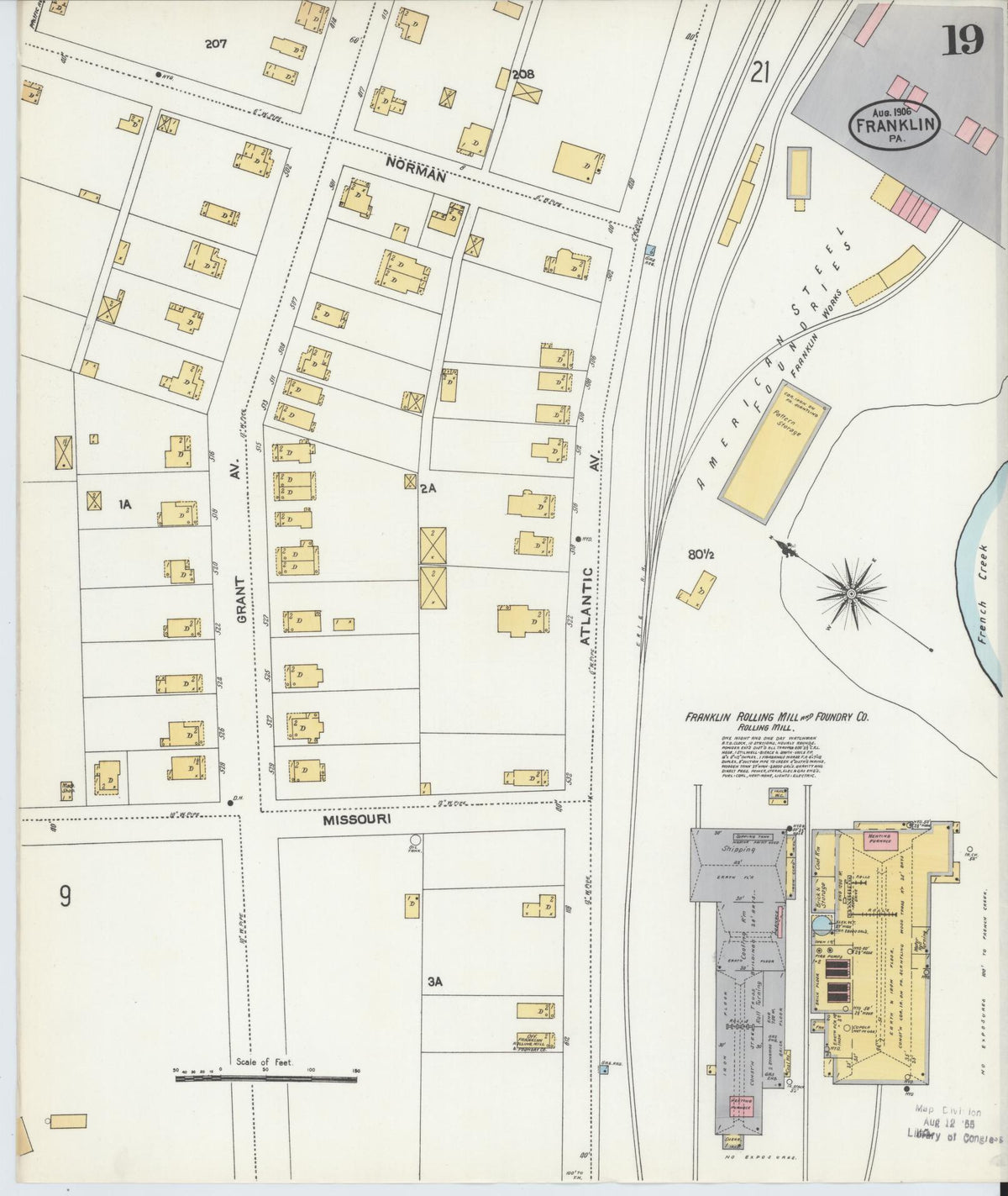 Sanborn Fire Insurance Map from Franklin, Venango County, Pennsylvania (1906), Sheet #0019 - Complete Map Set gallery image, historic Sanborn map, vintage wall art, Pennsylvania Pennsylvania