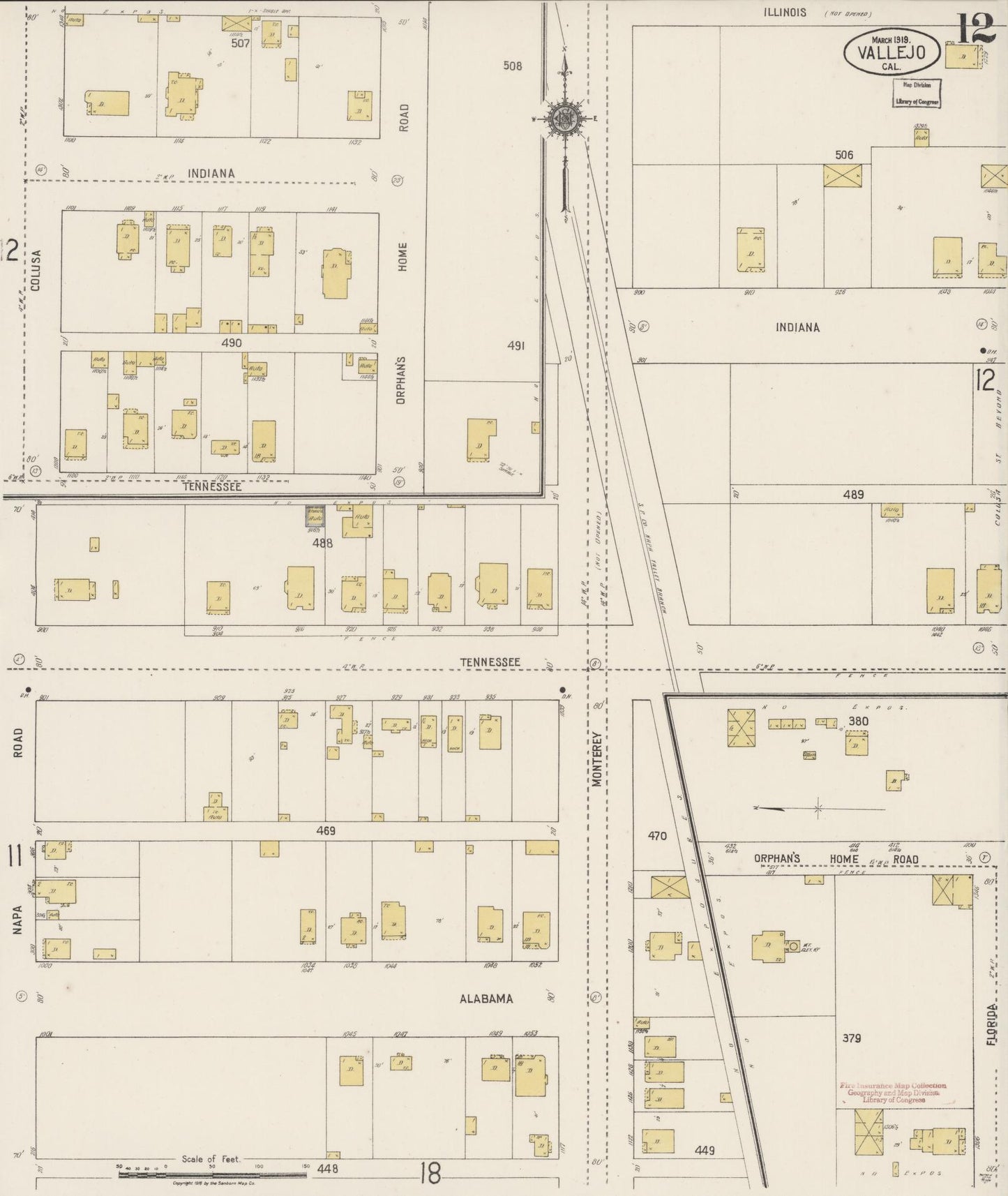 Sanborn Fire Insurance Map from Vallejo, Solano County, California (1919), Sheet #0012 - Complete Map Set gallery image, historic Sanborn map, vintage wall art, California California