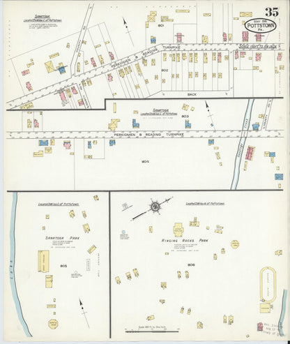 Sanborn Fire Insurance Map from Pottstown, Montgomery County, Pennsylvania (1916), Sheet #0035 - Complete Map Set gallery image, historic Sanborn map, vintage wall art, Pennsylvania Pennsylvania