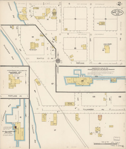 Sanborn Fire Insurance Map from Bay City, Tillamook County, Oregon (1912), Sheet #0002 - Historic Sanborn Fire Insurance Map Print, vintage old map wall art, antique decor, genealogy gift, Oregon Oregon map