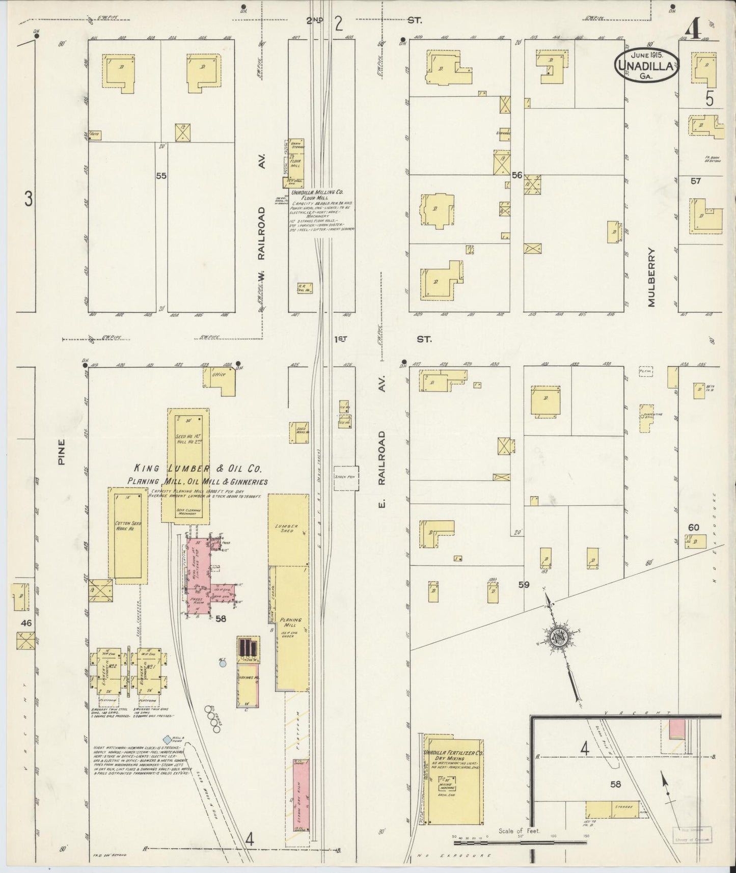 Sanborn Fire Insurance Map from Unadilla, Dooly County, Georgia (1915), Sheet #0004 - Complete Map Set gallery image, historic Sanborn map, vintage wall art, Georgia Georgia