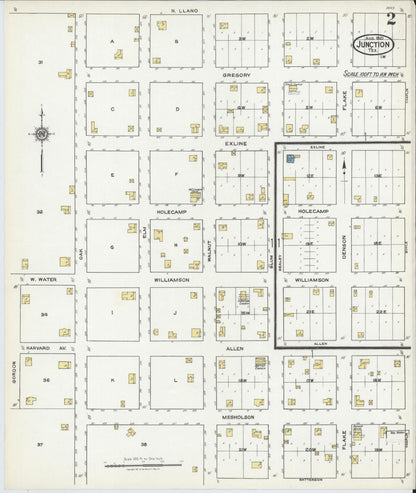 Sanborn Fire Insurance Map from Junction, Kimble County, Texas (1921), Sheet #0002 - Historic Sanborn Fire Insurance Map Print, vintage old map wall art, antique decor, genealogy gift, Texas Texas map