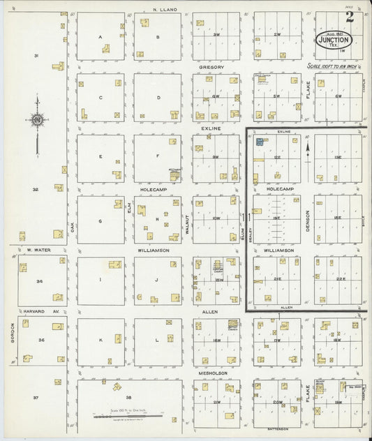 Sanborn Fire Insurance Map from Junction, Kimble County, Texas (1921), Sheet #0002 - Historic Sanborn Fire Insurance Map Print, vintage old map wall art, antique decor, genealogy gift, Texas Texas map