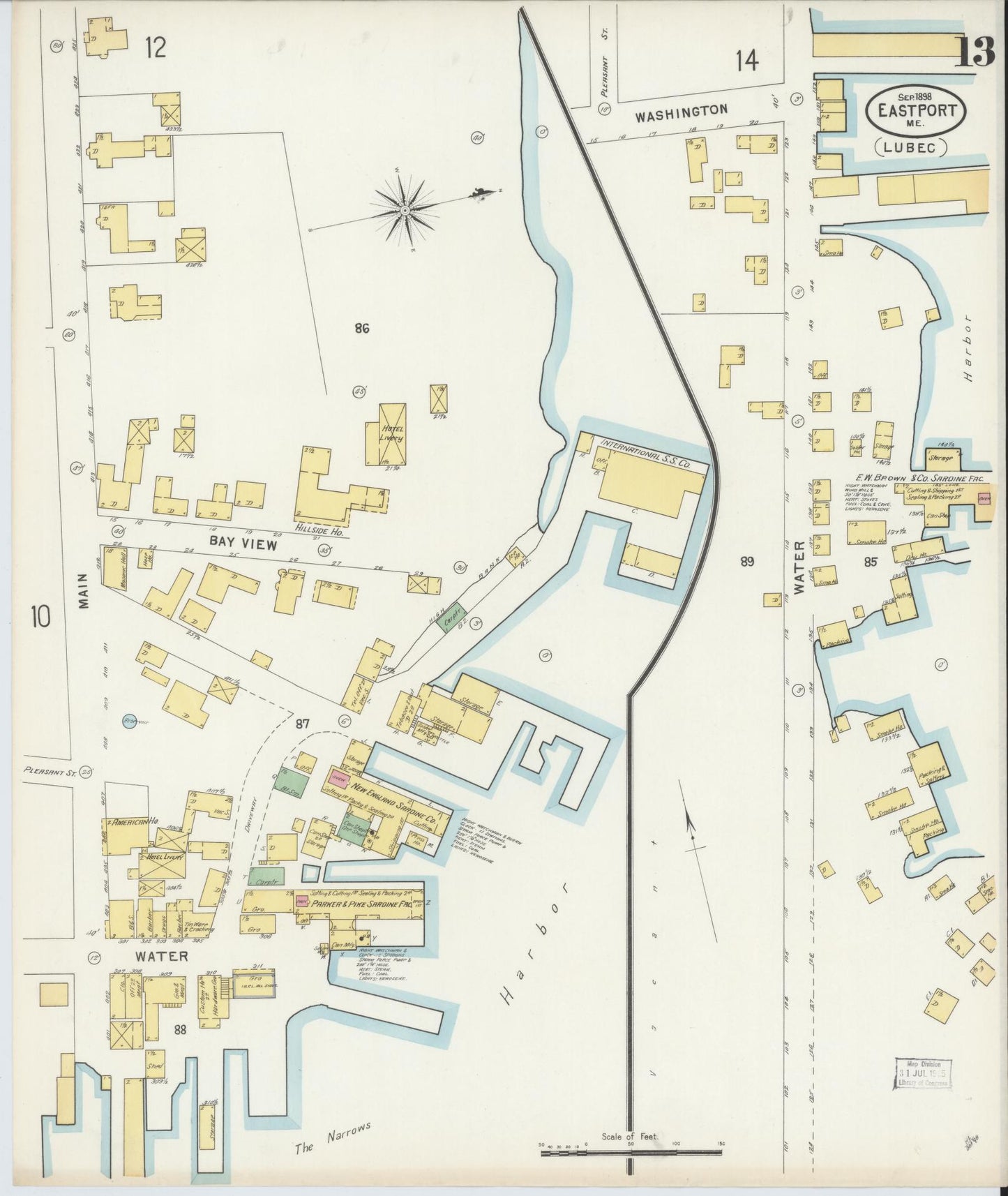 Sanborn Fire Insurance Map from Eastport, Washington County, Maine (1898), Sheet #0013 - Complete Map Set gallery image, historic Sanborn map, vintage wall art, Maine Maine