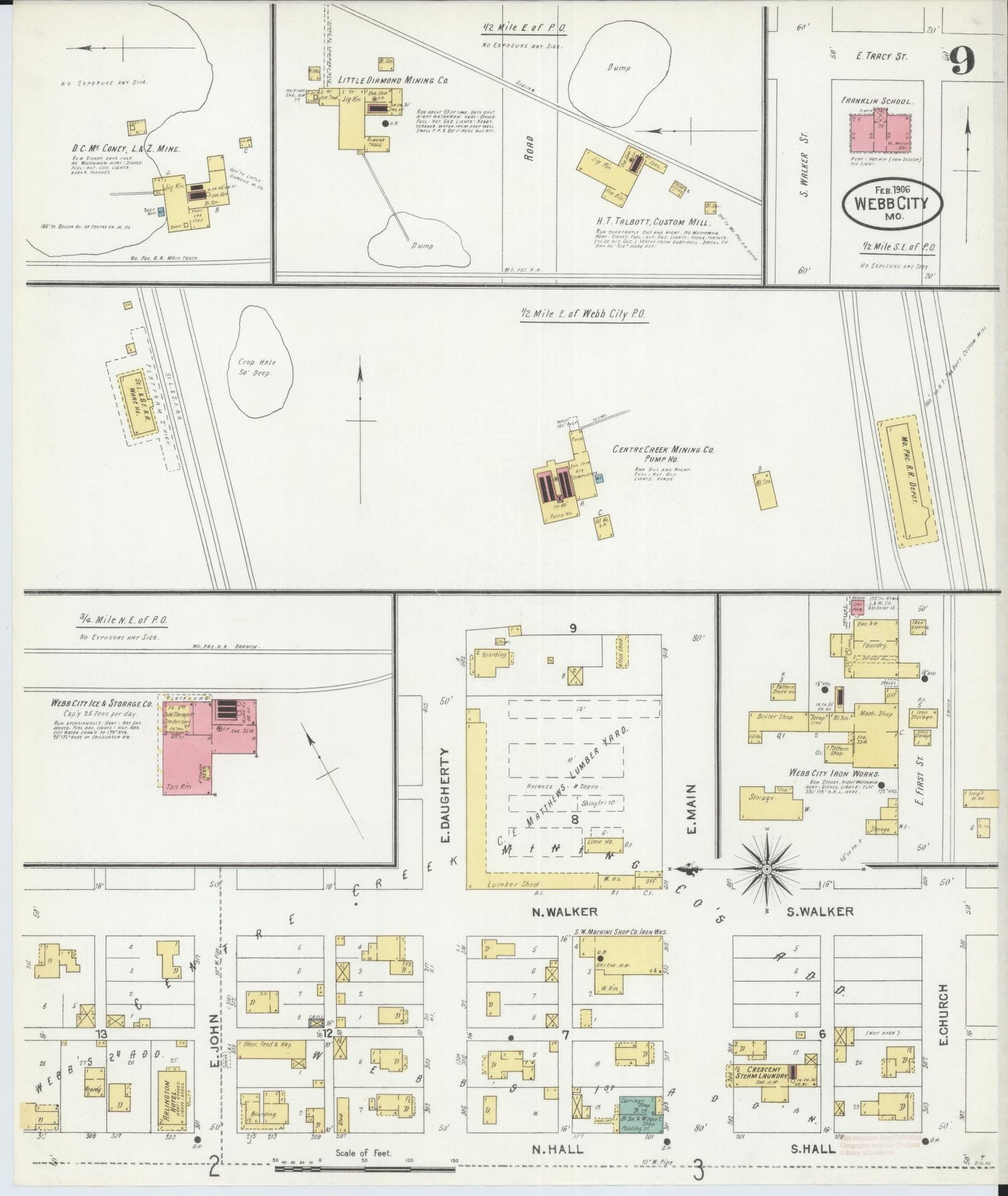 Sanborn Fire Insurance Map from Webb City, Jasper County, Missouri (1906), Sheet #0009 - Complete Map Set gallery image, historic Sanborn map, vintage wall art, Missouri Missouri