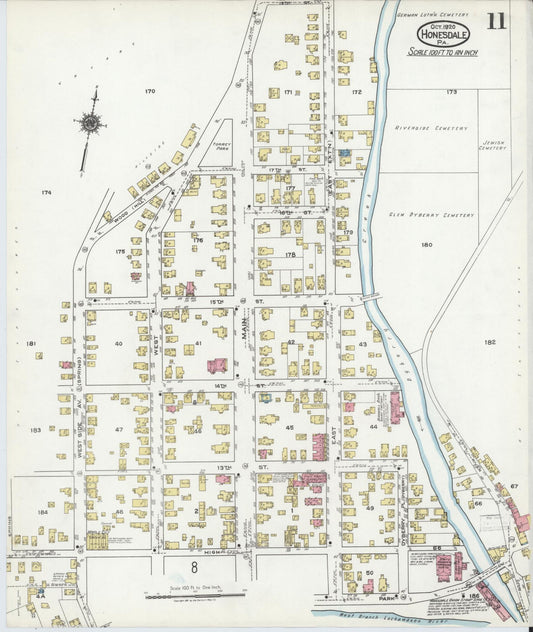 Sanborn Fire Insurance Map from Honesdale, Wayne County, Pennsylvania (1920), Sheet #0011 - Historic Sanborn Fire Insurance Map Print, vintage old map wall art, antique decor, genealogy gift, Pennsylvania Pennsylvania map