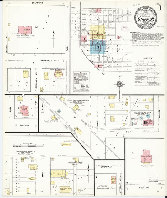 Sanborn Fire Insurance Map from Stafford, Stafford County, Kansas (1911), Sheet #0001 - Historic Sanborn Fire Insurance Map Print, vintage old map wall art, antique decor, genealogy gift, Kansas Kansas map