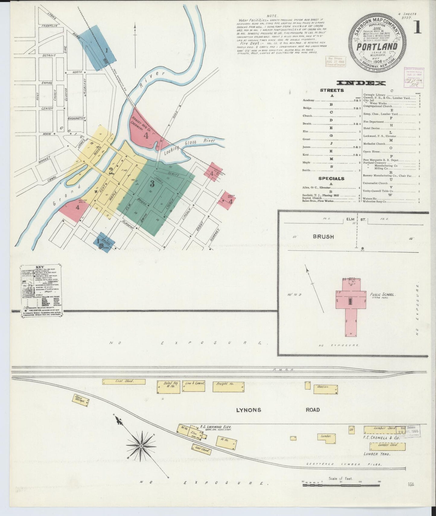 Sanborn Fire Insurance Map from Portland, Ionia County, Michigan (1906), Sheet #0001 - Complete Map Set gallery image, historic Sanborn map, vintage wall art, Michigan Michigan