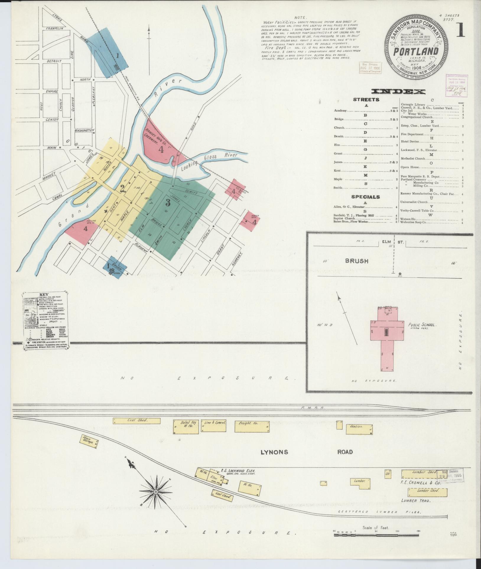 Sanborn Fire Insurance Map from Portland, Ionia County, Michigan (1906), Sheet #0001 - Complete Map Set gallery image, historic Sanborn map, vintage wall art, Michigan Michigan