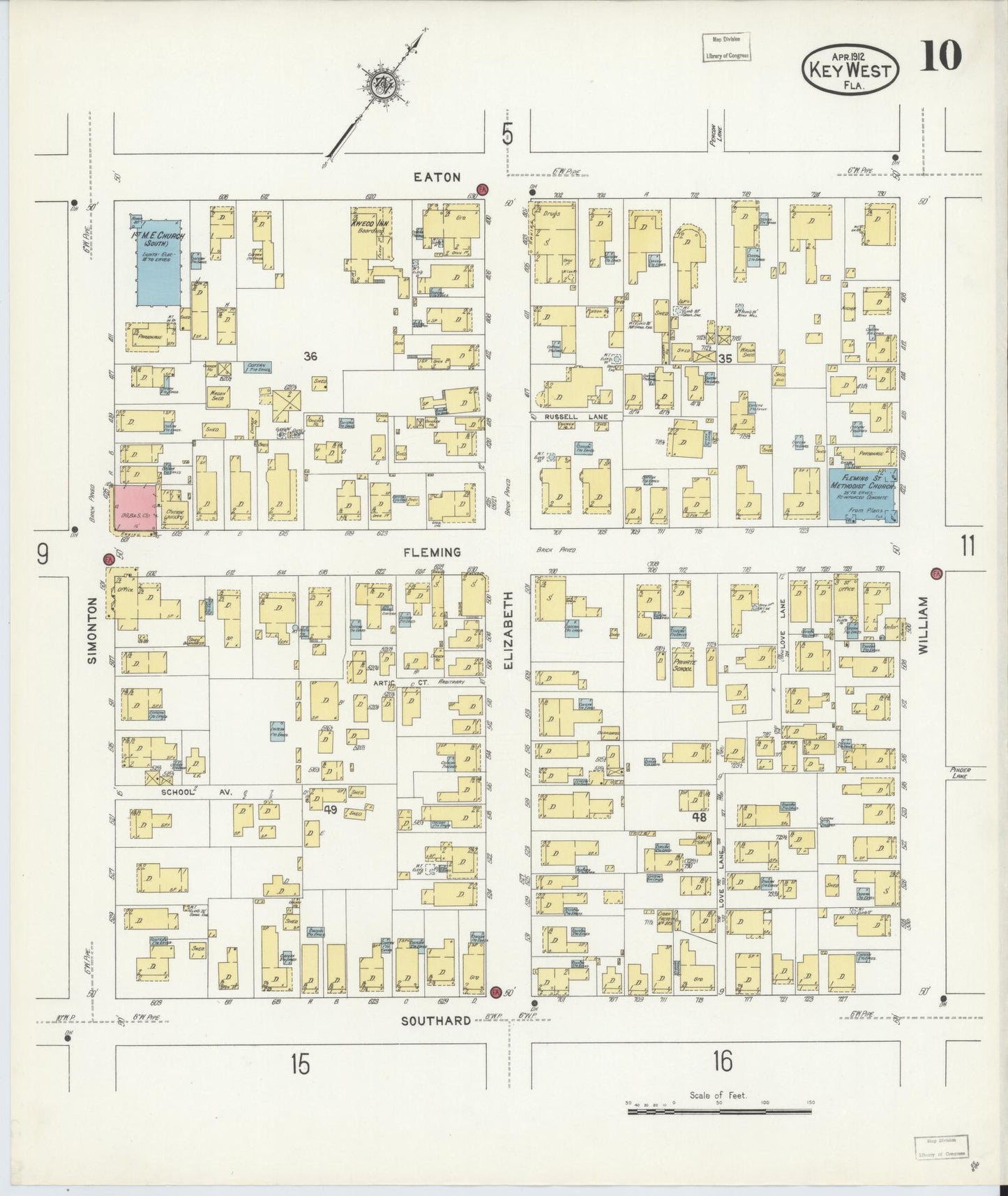 Sanborn Fire Insurance Map from Key West, Monroe County, Florida (1912), Sheet #0010 - Complete Map Set gallery image, historic Sanborn map, vintage wall art, Florida Florida