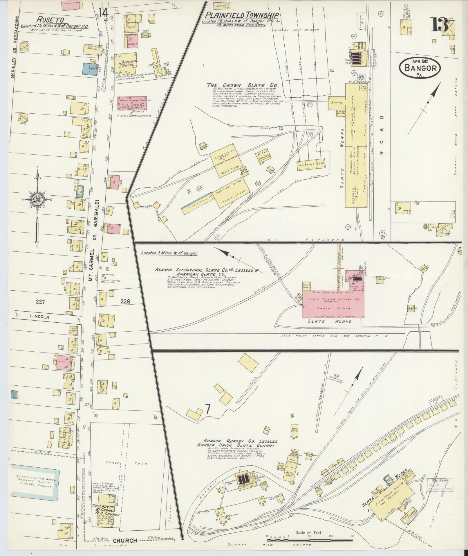 Sanborn Fire Insurance Map from Bangor, Northampton County, Pennsylvania (1912), Sheet #0013 - Historic Sanborn Fire Insurance Map Print, vintage old map wall art, antique decor, genealogy gift, Pennsylvania Pennsylvania map