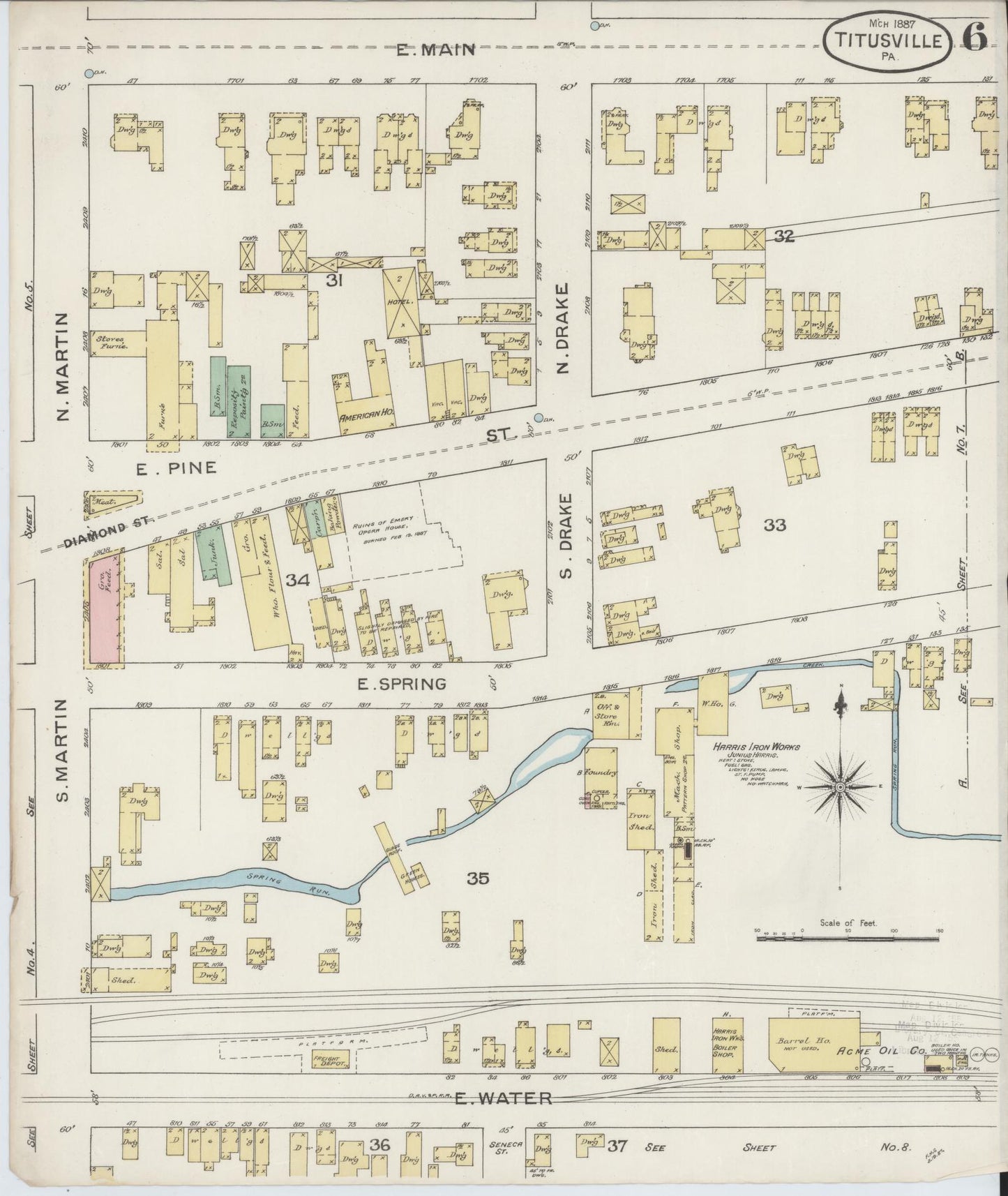 Sanborn Fire Insurance Map from Titusville, Crawford County, Pennsylvania (1887), Sheet #0006 - Complete Map Set gallery image, historic Sanborn map, vintage wall art, Pennsylvania Pennsylvania