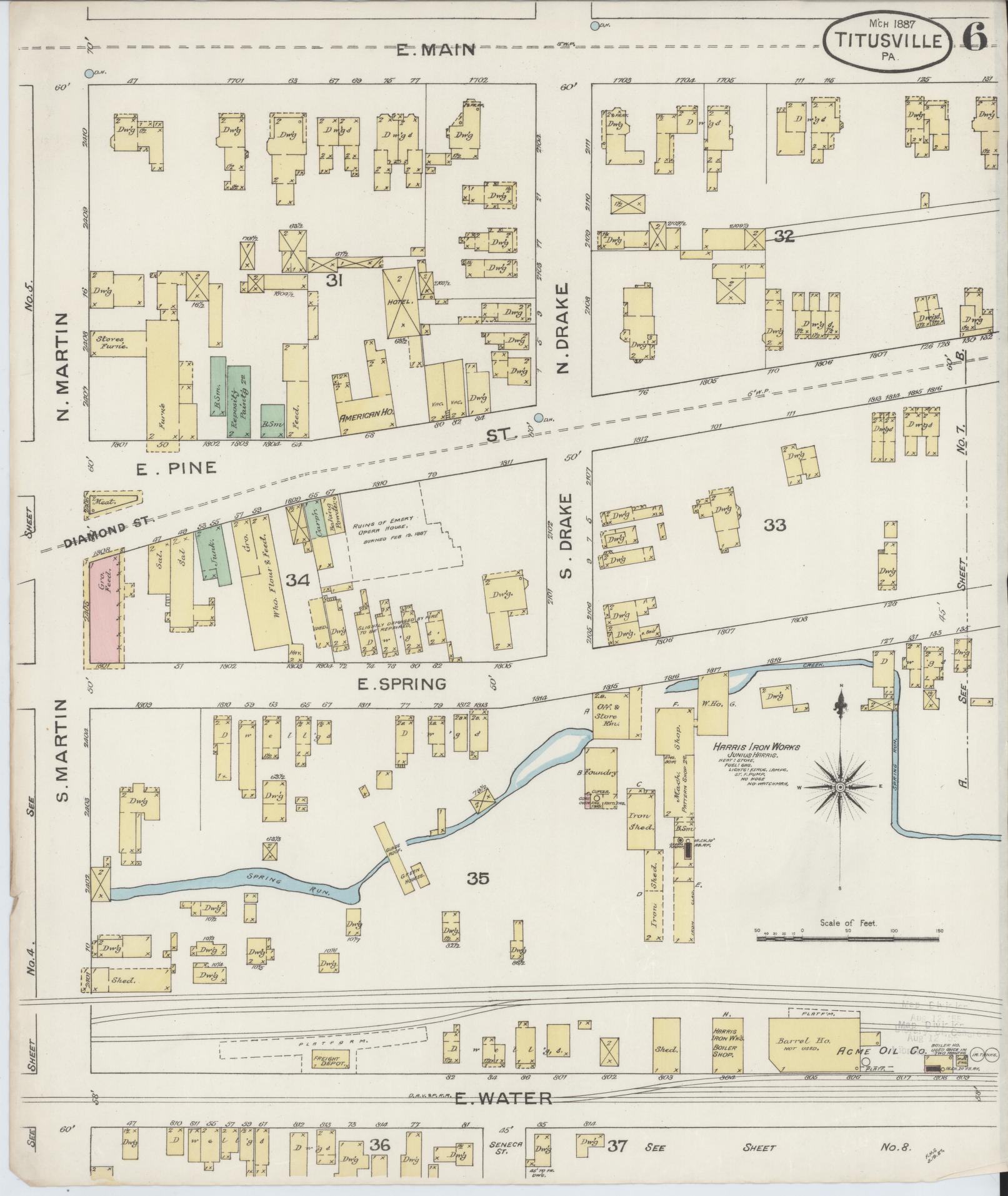 Sanborn Fire Insurance Map from Titusville, Crawford County, Pennsylvania (1887), Sheet #0006 - Complete Map Set gallery image, historic Sanborn map, vintage wall art, Pennsylvania Pennsylvania