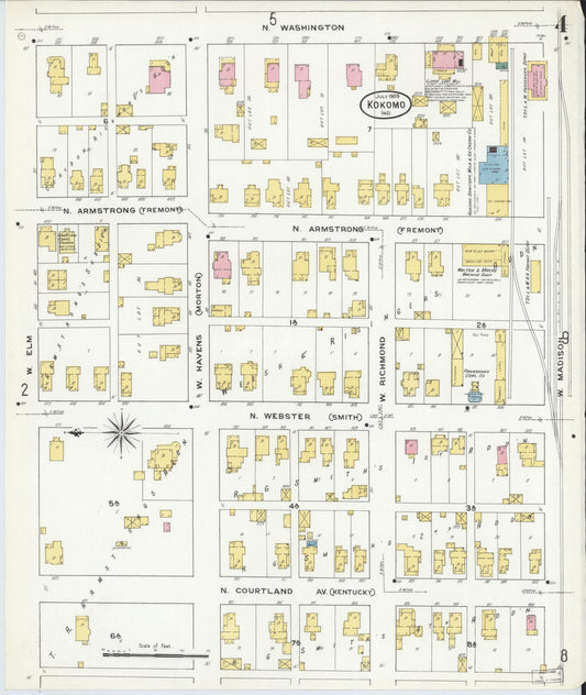 Sanborn Fire Insurance Map from Kokomo, Howard County, Indiana (1909), Sheet #0004 - Historic Sanborn Fire Insurance Map Print, vintage old map wall art, antique decor, genealogy gift, Indiana Indiana map