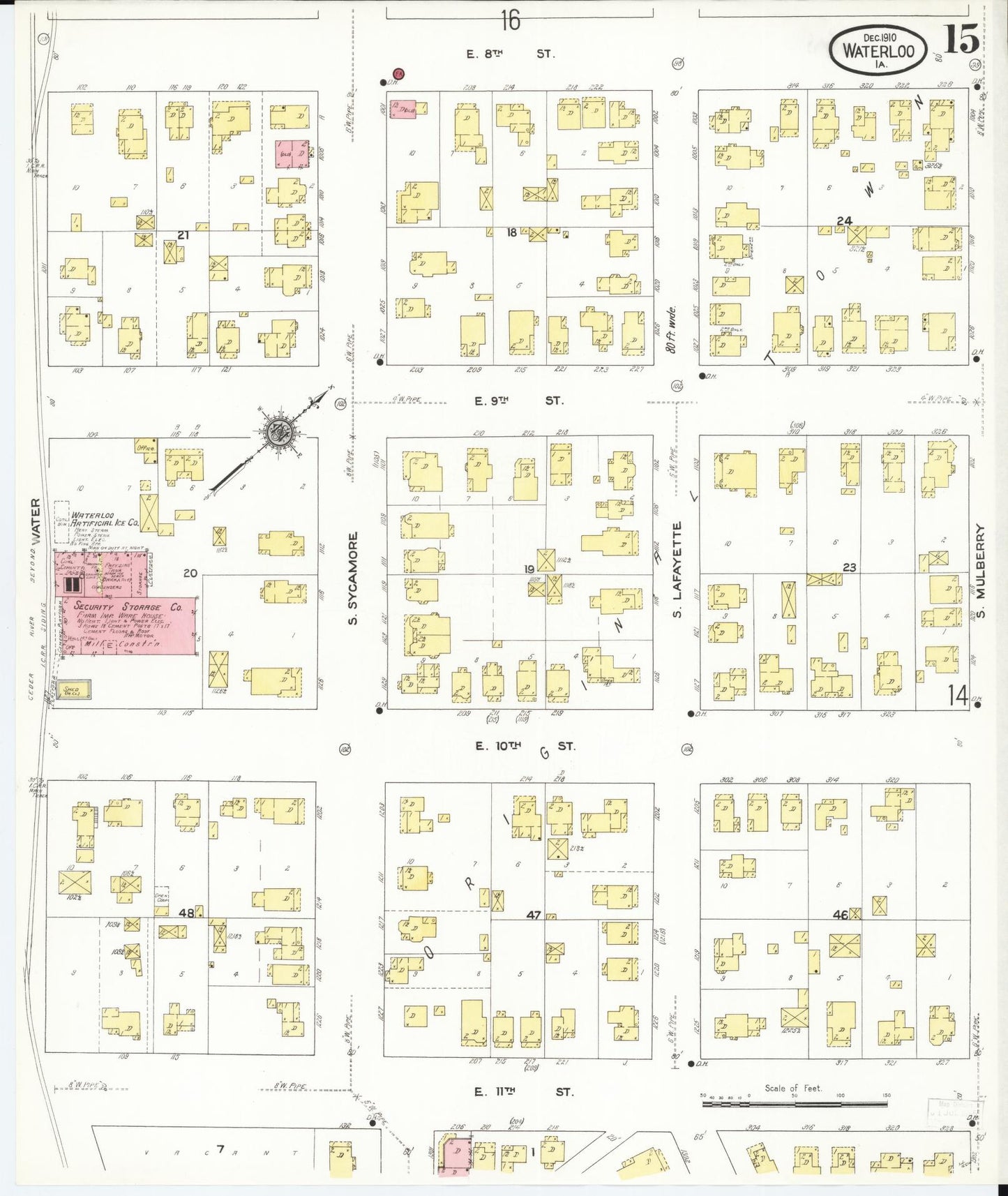 Sanborn Fire Insurance Map from Waterloo, Black Hawk County, Iowa (1910), Sheet #0015 - Historic Sanborn Fire Insurance Map Print, vintage old map wall art