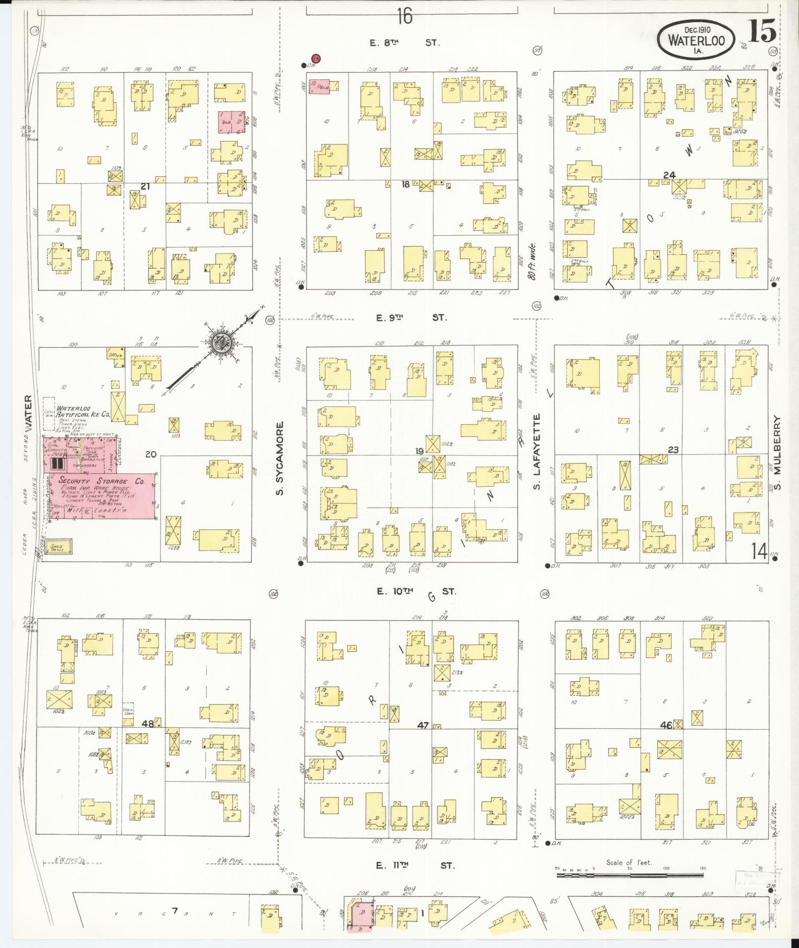 Sanborn Fire Insurance Map from Waterloo, Black Hawk County, Iowa (1910), Sheet #0015 - Historic Sanborn Fire Insurance Map Print, vintage old map wall art