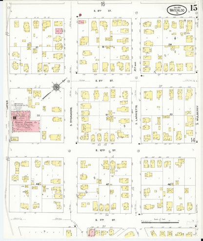 Sanborn Fire Insurance Map from Waterloo, Black Hawk County, Iowa (1910), Sheet #0015 - Historic Sanborn Fire Insurance Map Print, vintage old map wall art