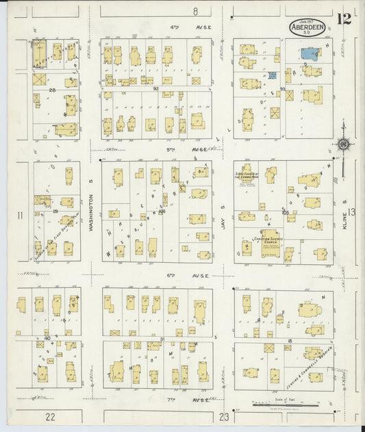Sanborn Fire Insurance Map from Aberdeen, Brown County, South Dakota (1917), Sheet #0012 - Historic Sanborn Fire Insurance Map Print, vintage old map wall art, antique decor, genealogy gift, South Dakota South Dakota map