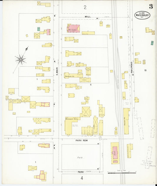 Sanborn Fire Insurance Map from Waterbury, Washington County, Vermont (1899), Sheet #0003 - Historic Sanborn Fire Insurance Map Print, vintage old map wall art, antique decor, genealogy gift, Vermont Vermont map
