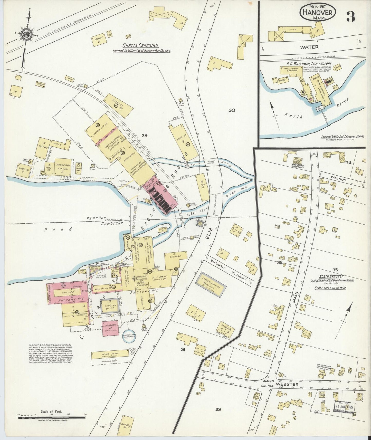 Sanborn Fire Insurance Map from Hanover, Plymouth County, Massachusetts (1917), Sheet #0003 - Complete Map Set gallery image, historic Sanborn map, vintage wall art, Massachusetts Massachusetts