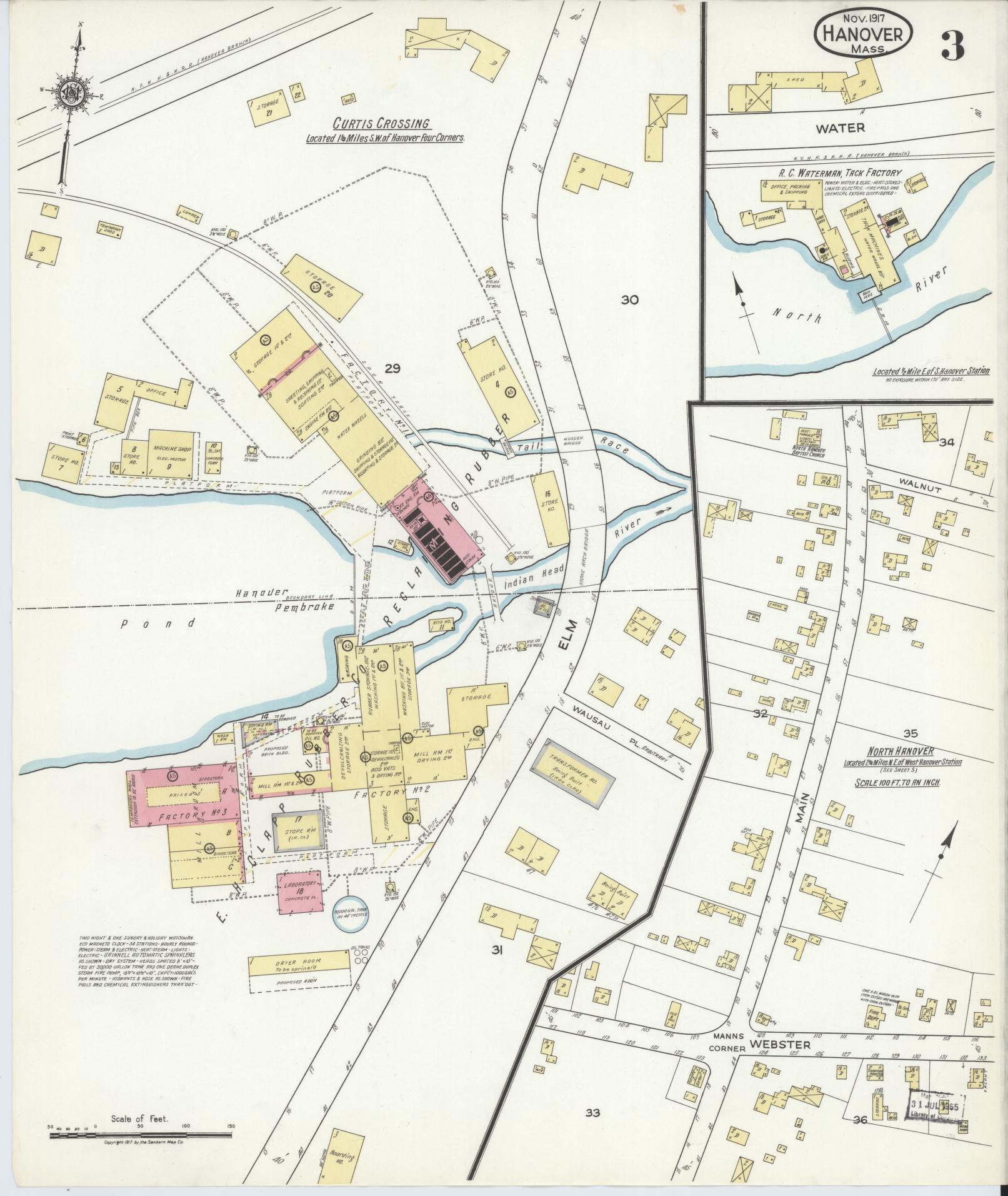 Sanborn Fire Insurance Map from Hanover, Plymouth County, Massachusetts (1917), Sheet #0003 - Complete Map Set gallery image, historic Sanborn map, vintage wall art, Massachusetts Massachusetts