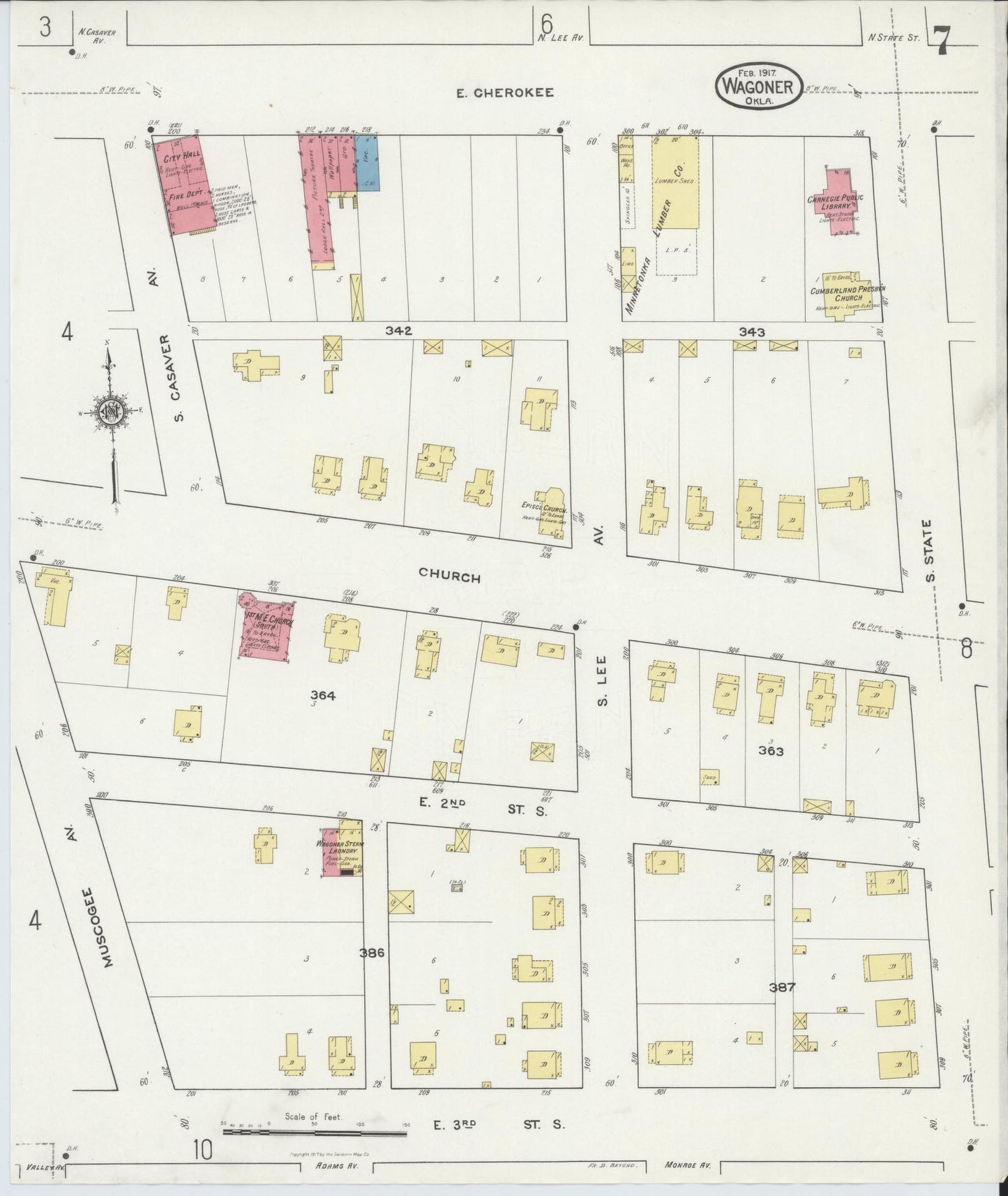 Sanborn Fire Insurance Map from Wagoner, Wagoner County, Oklahoma (1917), Sheet #0007 - Complete Map Set gallery image, historic Sanborn map, vintage wall art, Oklahoma Oklahoma