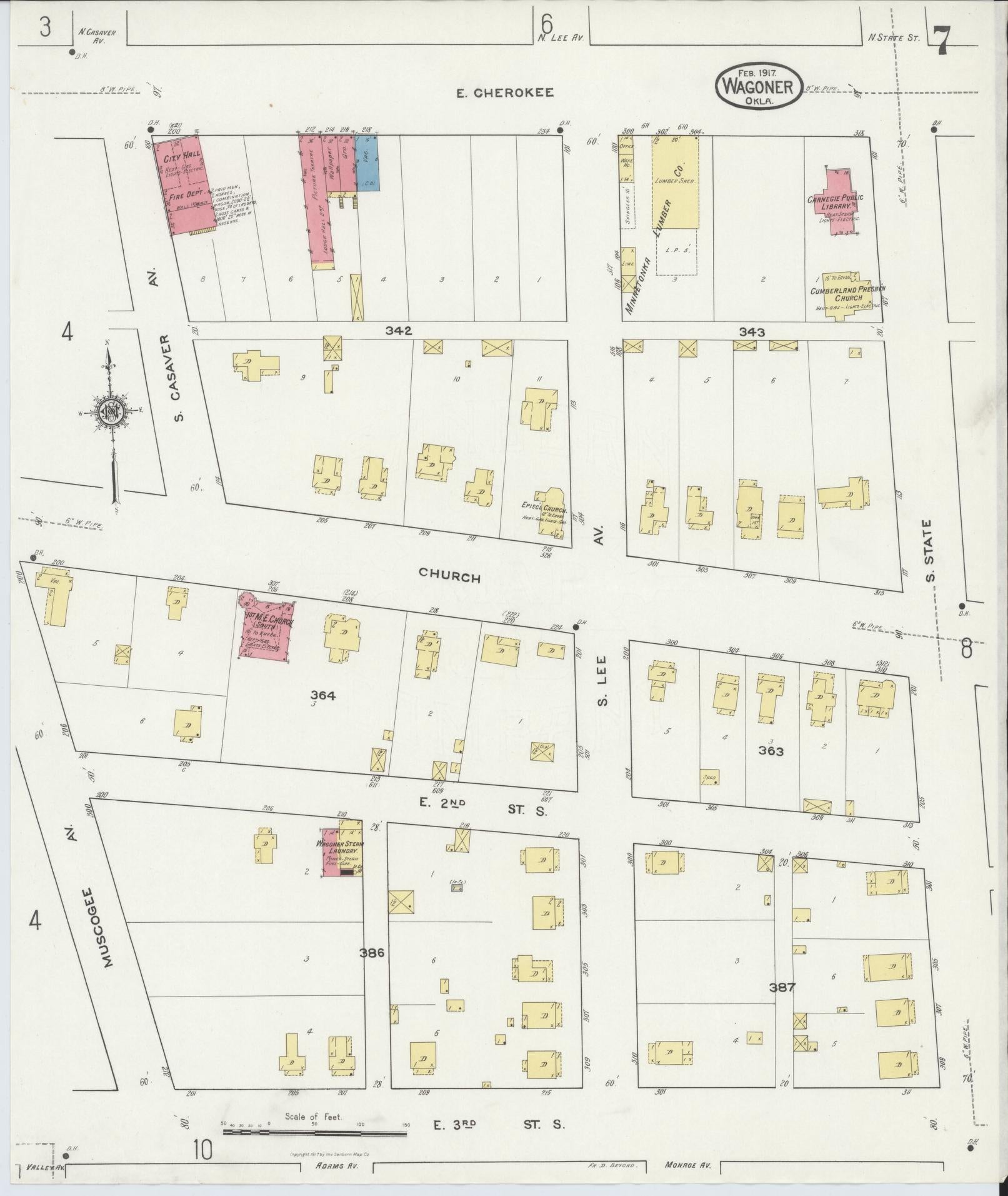 Sanborn Fire Insurance Map from Wagoner, Wagoner County, Oklahoma (1917), Sheet #0007 - Complete Map Set gallery image, historic Sanborn map, vintage wall art, Oklahoma Oklahoma