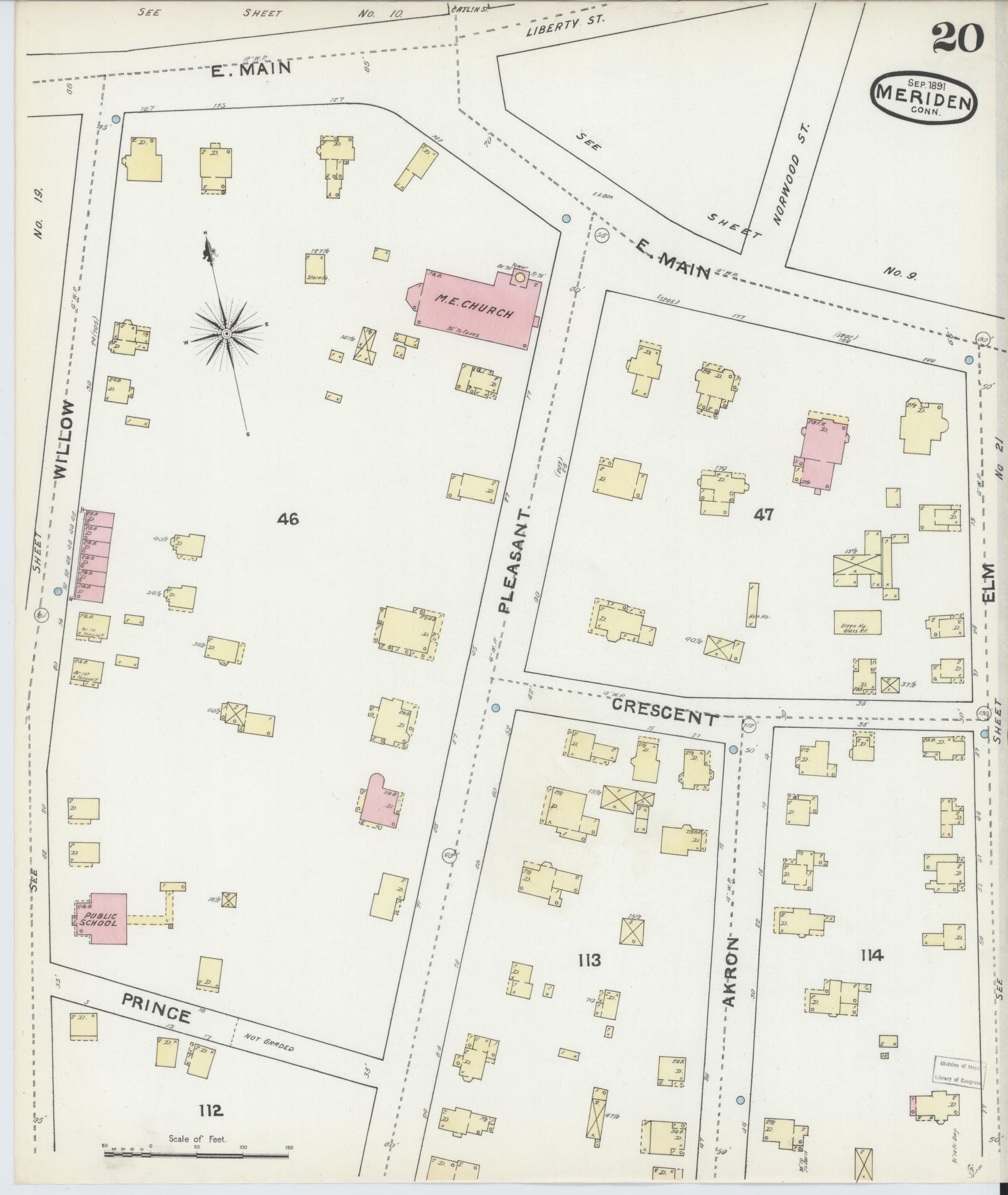 Sanborn Fire Insurance Map from Meriden, New Haven County, Connecticut (1891), Sheet #0020 - Complete Map Set gallery image, historic Sanborn map, vintage wall art, Connecticut Connecticut