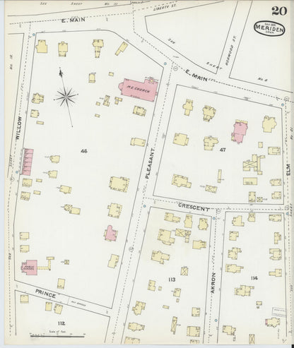 Sanborn Fire Insurance Map from Meriden, New Haven County, Connecticut (1891), Sheet #0020 - Complete Map Set gallery image, historic Sanborn map, vintage wall art, Connecticut Connecticut