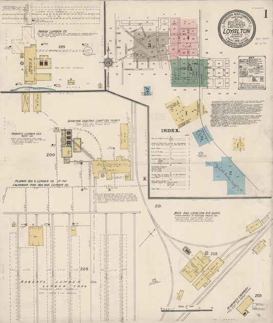 Sanborn Fire Insurance Map from Loyalton, Sierra County, California (1912), Sheet #0001 - Complete Map Set gallery image, historic Sanborn map, vintage wall art, California California