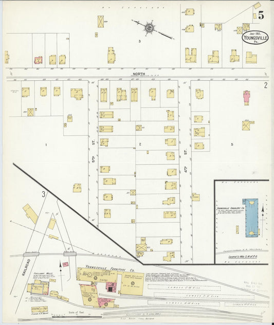 Sanborn Fire Insurance Map from Youngsville, Warren County, Pennsylvania (1912), Sheet #0005 - Historic Sanborn Fire Insurance Map Print, vintage old map wall art, antique decor, genealogy gift, Pennsylvania Pennsylvania map
