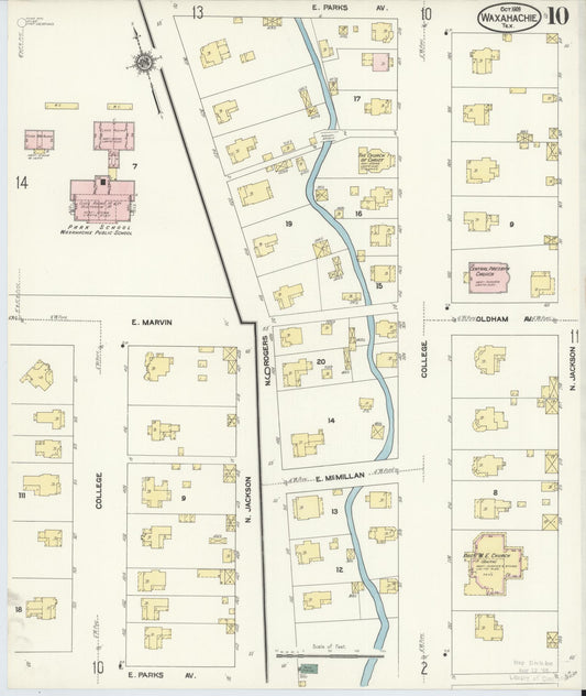 Sanborn Fire Insurance Map from Waxahachie, Ellis County, Texas (1909), Sheet #0010 - Historic Sanborn Fire Insurance Map Print, vintage old map wall art, antique decor, genealogy gift, Texas Texas map