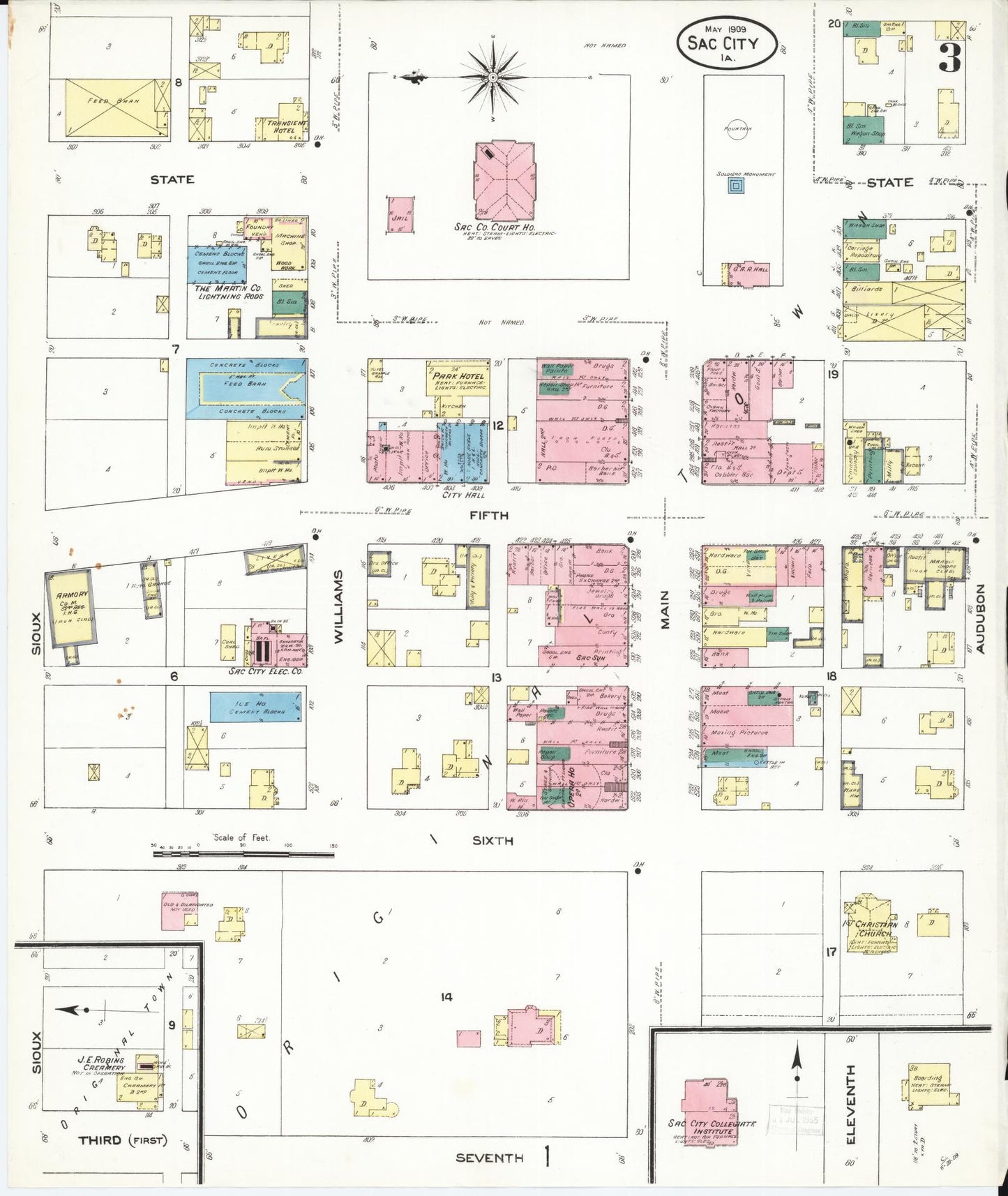 Sanborn Fire Insurance Map from Sac City, Sac County, Iowa (1909), Sheet #0003 - Historic Sanborn Fire Insurance Map Print, vintage old map wall art