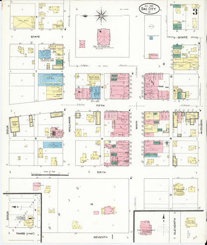 Sanborn Fire Insurance Map from Sac City, Sac County, Iowa (1909), Sheet #0003 - Historic Sanborn Fire Insurance Map Print, vintage old map wall art
