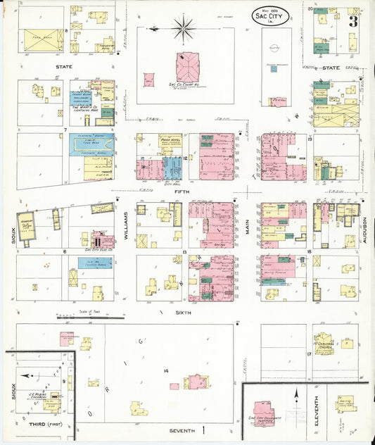 Sanborn Fire Insurance Map from Sac City, Sac County, Iowa (1909), Sheet #0003 - Historic Sanborn Fire Insurance Map Print, vintage old map wall art
